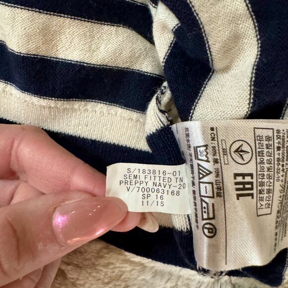 Banana Republic Cotton Cashmere Striped Turtleneck Sweater Navy & Cream Medium - Picture 6 of 10